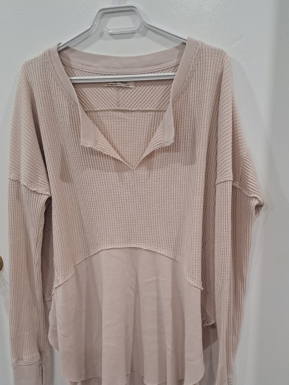 We The Free Blush Waffle-Knit Layered Henley Pullover